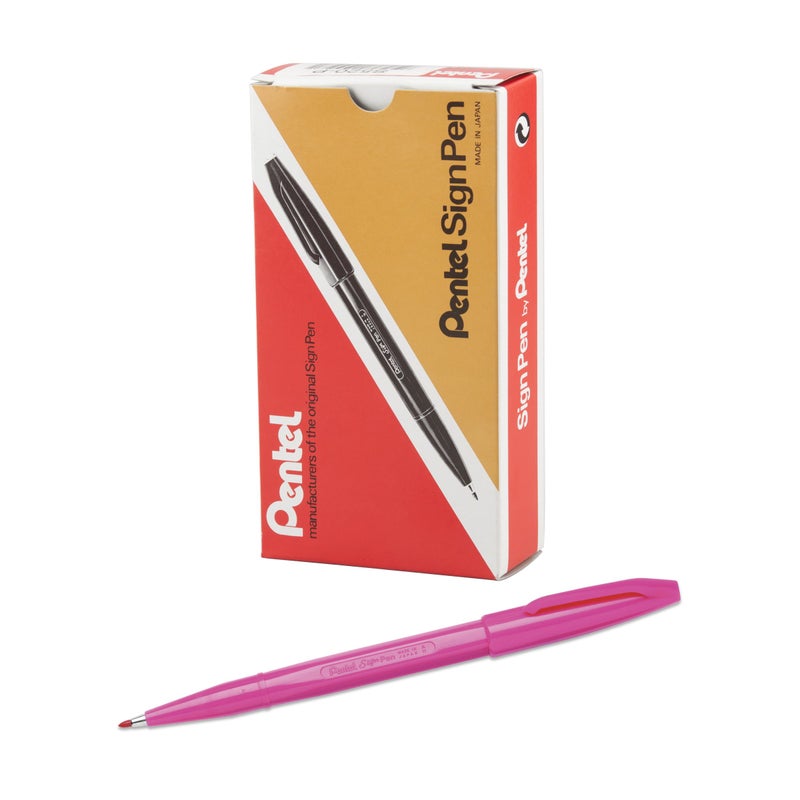 Pentel Sign Pen Fiber-Tipped Pen, Pink Ink,12 Count (S520-P) - Image 1